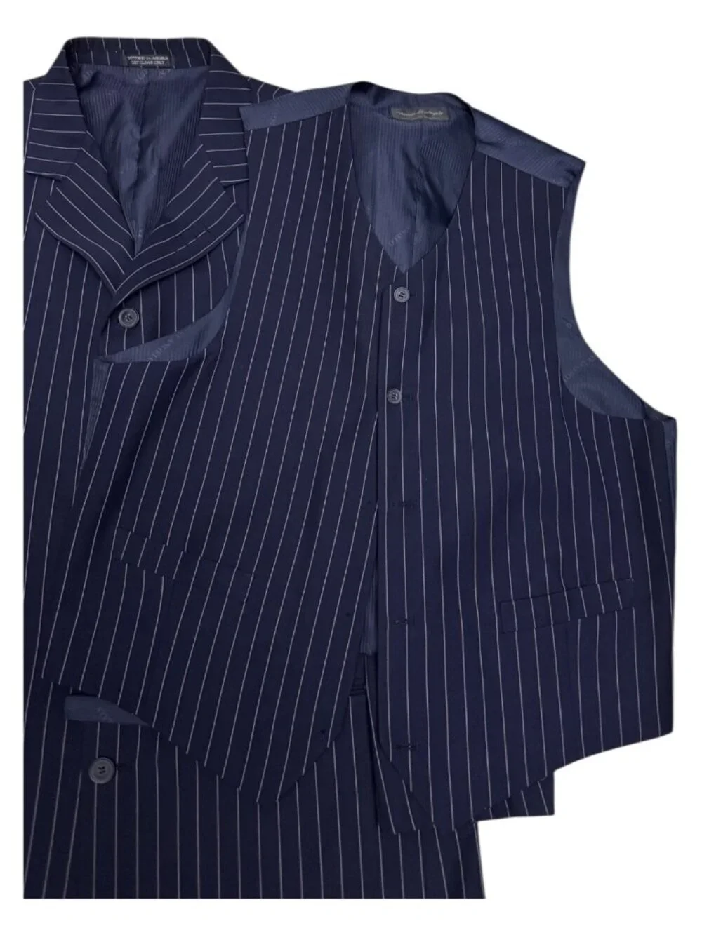 VITTORIO ST ANGELO Pinstripe Luxury Designer 3-Piece Blue Business Suit Mens 44R